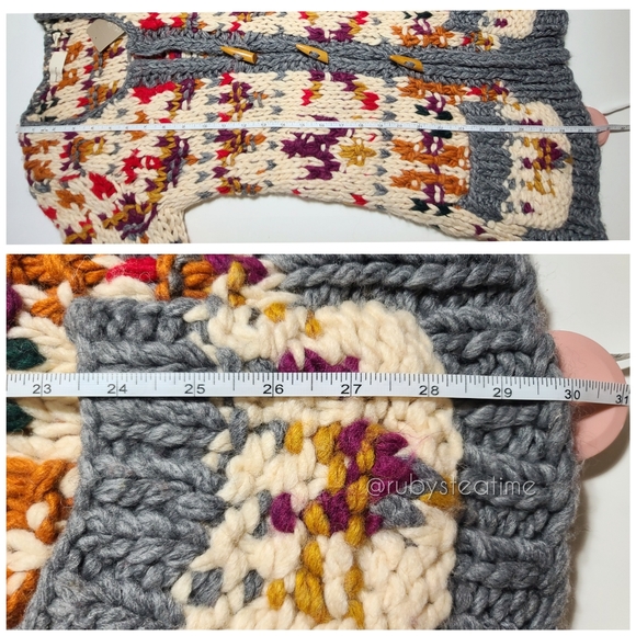Chunky Knit Boho Neo Fairisle Cardigan Sweater, Wooden Toggle Buttons, ANTHRO - Picture 11 of 16